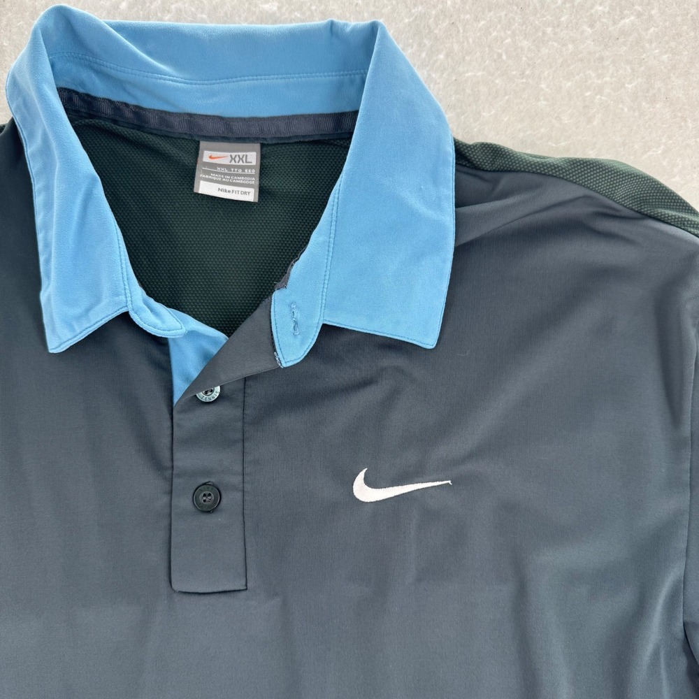 Nike - Polo Shirt Fit Dry Mesh Back Striped - Dark Grey Blue - XXL - Mens - Picture 3 of 7